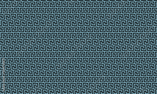 Tablou pe pânză Classic greek key meander pattern in black and light blue seamless background