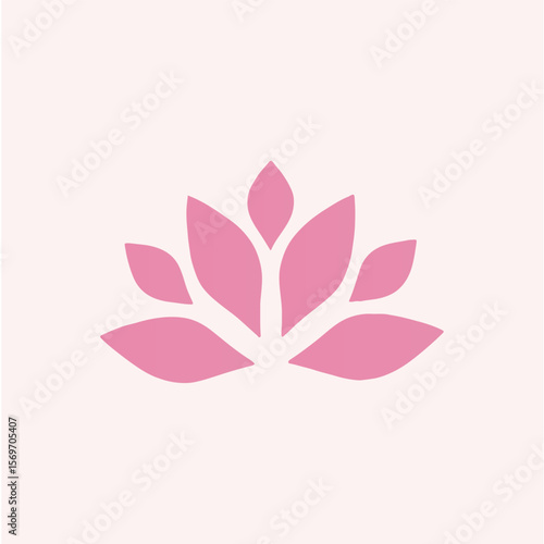 Pink floral vector logo with a simple lotus flower and a leaf, a spring design element for nature and beauty