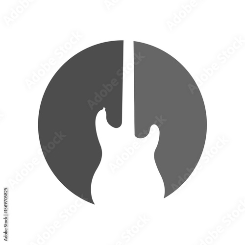 Guitar Silhouette in Circle: Clean and modern graphic silhouette of a guitar nestled in a circle, symbolizing harmony and creativity in music.