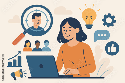 KYC know your customer concept illustration. Target audience identification, digital marketing strategy, customer service, social media engagement, business analytics, client research