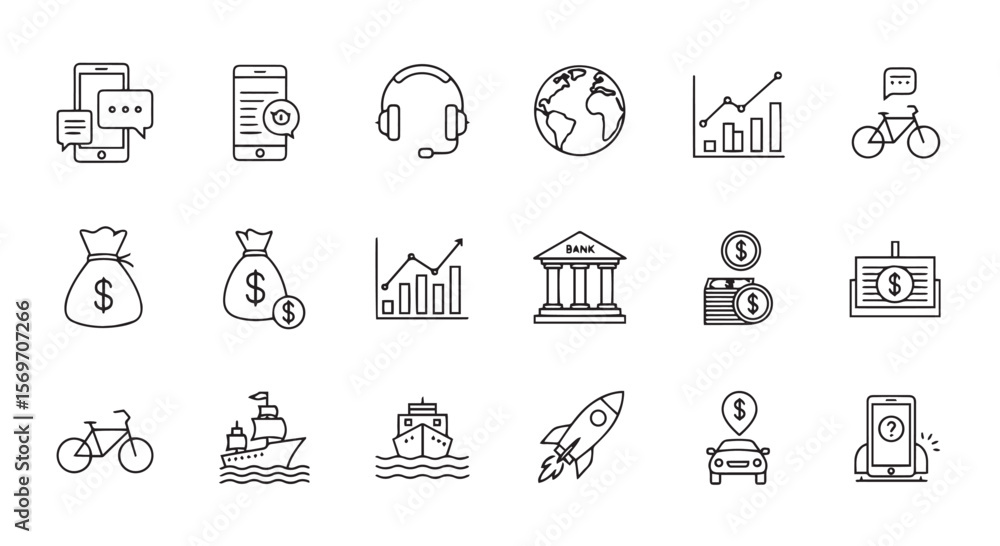 Business & Finance Line Icons - Global Communication & Transportation Business & Finance Line Icons - Global Communication & Transportation