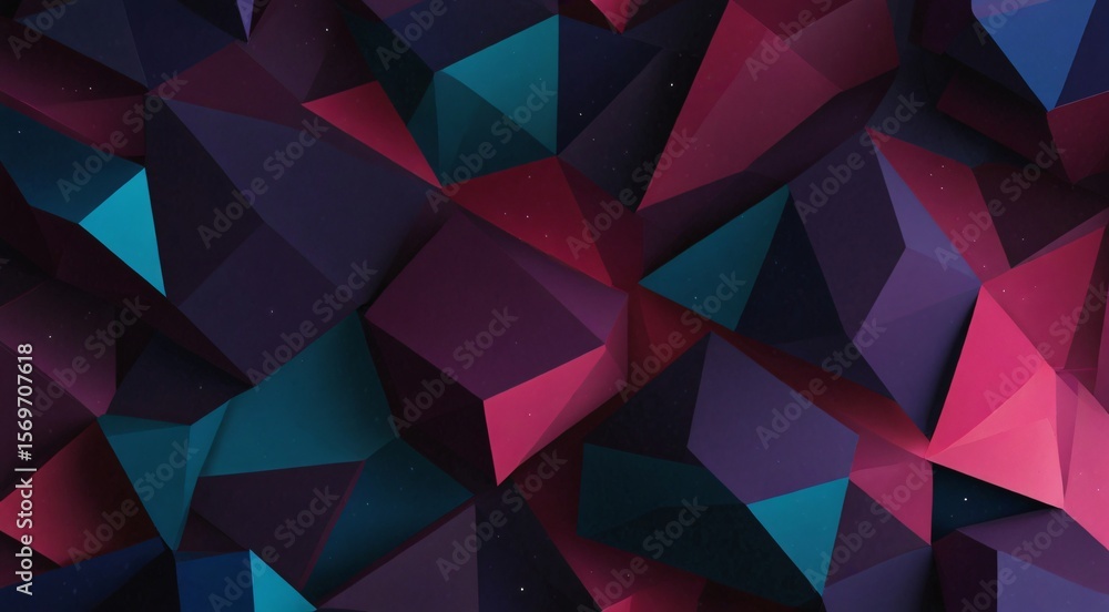 Fototapeta premium Elegant backdrop showcasing abstract polygon shapes in a captivating display of pink, purple and teal hues.