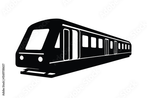 Black and White Subway Train Illustration on White Background