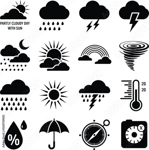 Collection of Weather Icons in Black and White