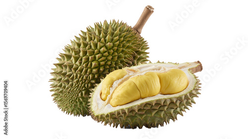 Wallpaper Mural Two durian fruits, one cut open, isolated on transparent background Torontodigital.ca