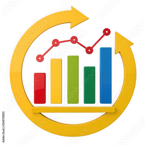 Growth chart with arrow isolated on transparent background