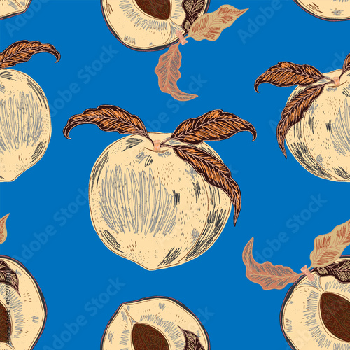 Modern illustration in retro style with sketch elements. Seamless pattern inspired by the Mediterranean