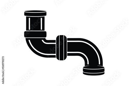 Black and White Plumbing Pipe with Connector Illustration