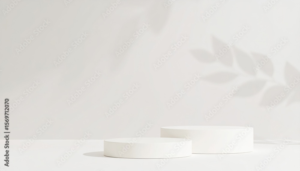 Obraz premium Empty podium or pedestal in elegant on pastel green gradient background with leaf shadow overlay,ideal mockup for product display presentation showcase backdrop design