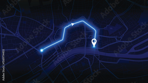 Frankfurt city route map vector EPS in Blue neon colour versions