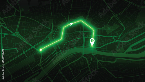 Frankfurt city route map vector EPS in Green neon colour versions