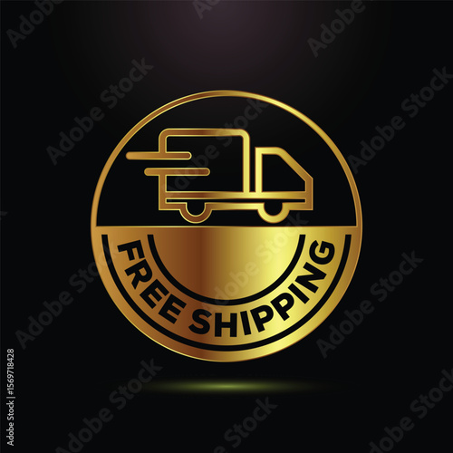 Gold Free Shipping Icon. Fast Delivery Truck, Luxury E-commerce Badge, Premium Graphic Design