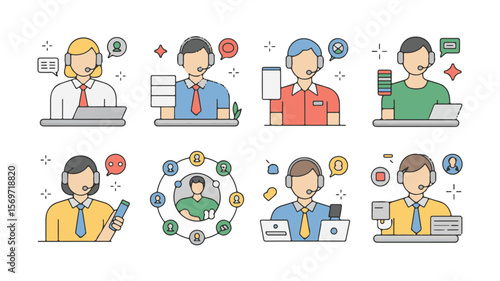 Customer Support Agents Diverse Team Icons for Website or App