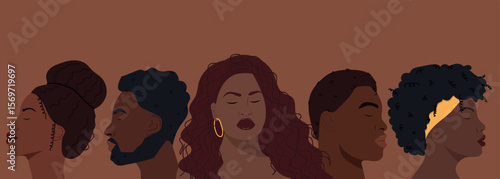 Black Awareness Day banner. Portraits of african american people. Dia da consciencia negra horizontal banner