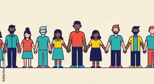 Group of diverse people holding hands, representing unity and community, highlighting diversity and togetherness, symbolizing inclusivity
