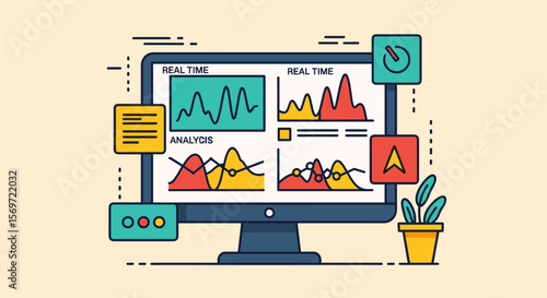 Dynamic real time data analysis on a digital screen, showcasing data visualization, analytics and dashboard insights for strategic decision making