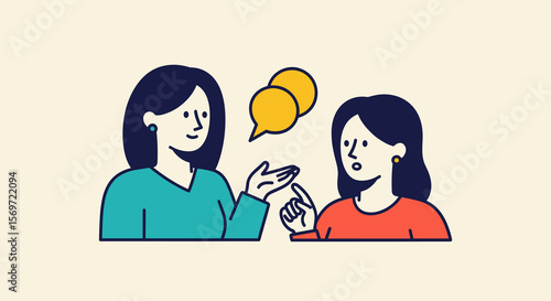 Two 20s women discussing ideas, highlighting communication and teamwork, symbolizing collaboration for creative problem-solving in business scenarios