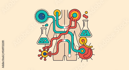 Conceptual image showcasing human body as a biological system, representing health, research, and internal processes for medical solutions
