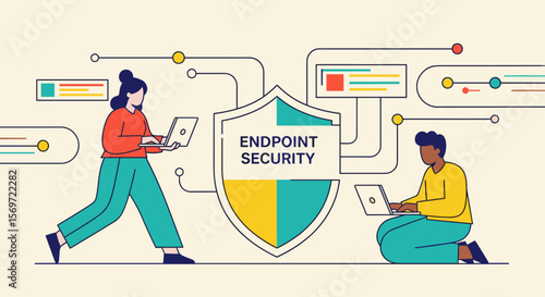 Two people using laptop computers showcasing endpoint security, representing digital protection and cybersecurity solutions for data privacy