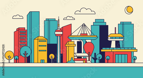 Abstract city skyline showcasing urban landscape architecture, symbolizing growth and metropolitan development with geometric structure