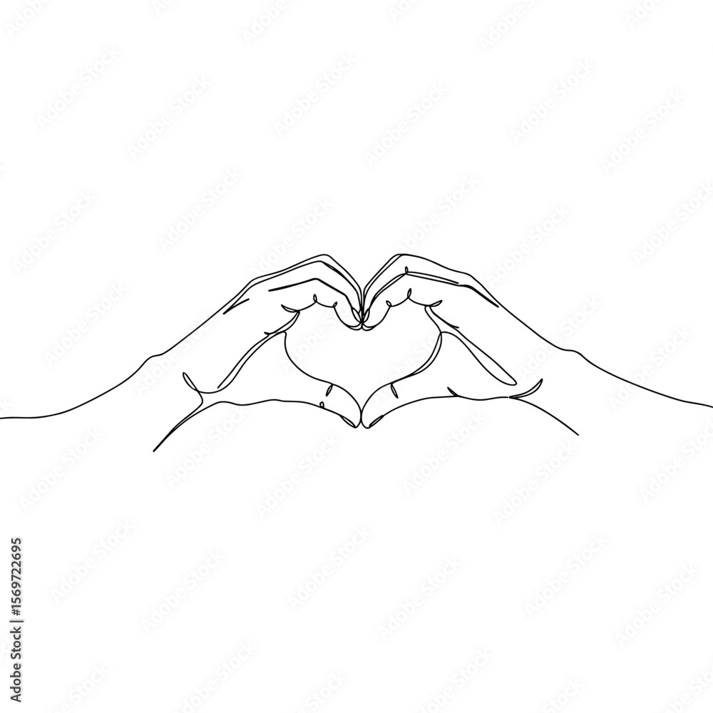 Fototapeta premium Hands forming a heart shape in a minimalist line drawing