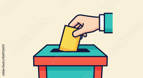 A conceptual illustration showcasing a hand inserting a ballot into a box, highlighting voting and democratic participation