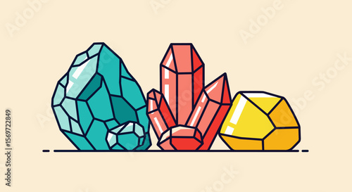 A vibrant minerals collection showcasing colorful crystals, representing geological treasures and gem formations, highlighting mineralogical beauty