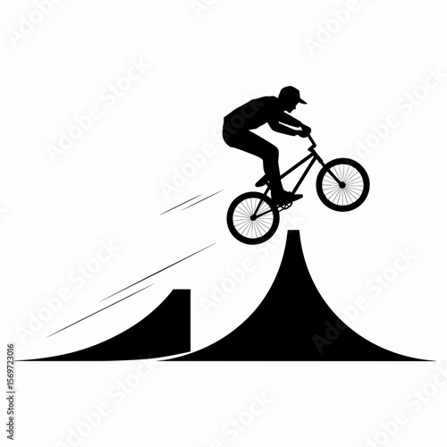BMX Rider Jumping Ramp Silhouette Vector