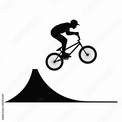 BMX Rider Jumping Ramp Silhouette Vector