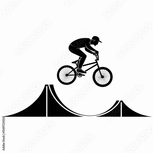 BMX Rider Jumping Ramp Silhouette Vector