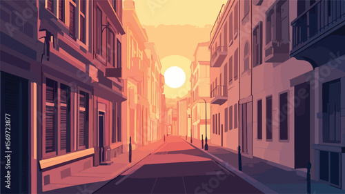 Serene Urban Sunset Scene with Empty Streets - Ideal for Cityscape Themes