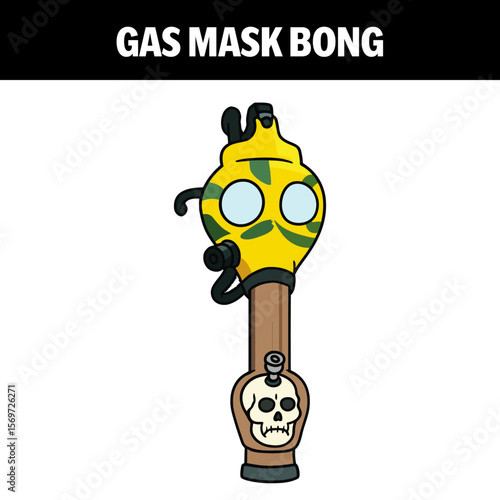Gas Mask Bong Vector Illustration with Cartoon Skull and Cannabis Theme