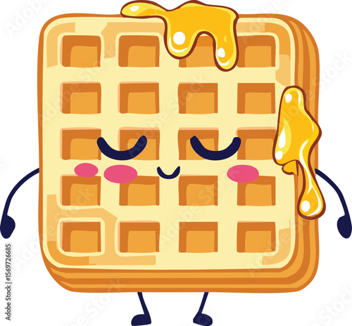 Sleepy Waffle with Honey Drips and Drowsy Expression