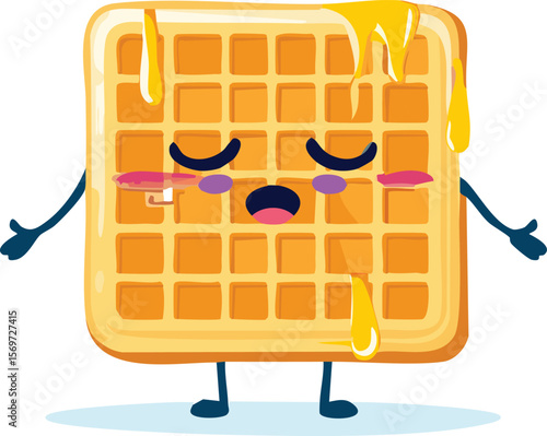 Sleepy Waffle with Honey Drips and Drowsy Expression