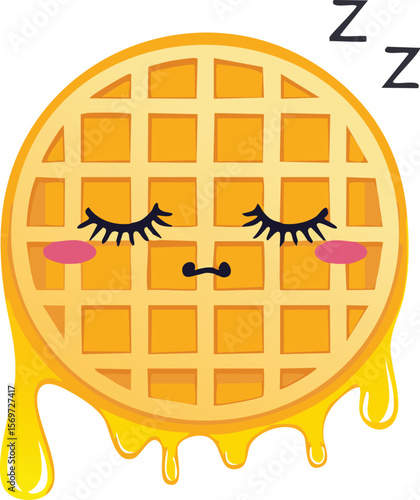 Sleepy Waffle with Honey Drips and Drowsy Expression