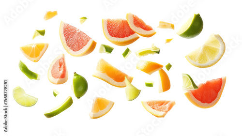 Wallpaper Mural Mix of Falling Citrus Slices - Orange, grapefruit, lime, and lemon slices mid-air on transparent background

 Torontodigital.ca