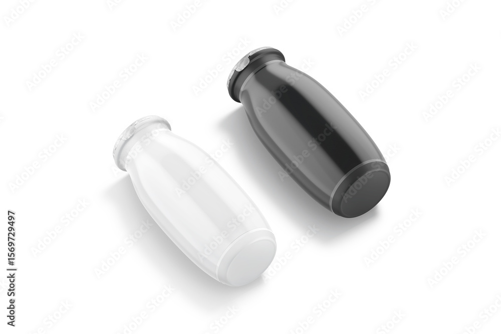 Blank black and white plastic bottle with drinkable yogurt mockup Blank black and white plastic bottle with drinkable yogurt mockup
