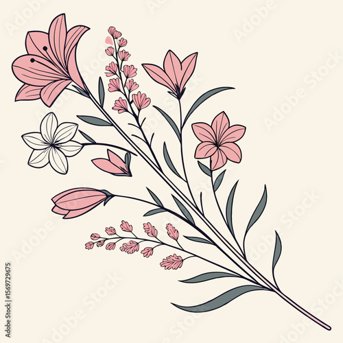 Elegant Floral Arrangement: A delicate and refined illustration of an array of pink and white flowers, perfectly arranged to bring elegance and charm. 