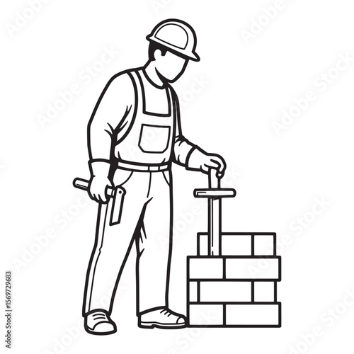 Construction worker laying bricks a simple illustration showing a bricklayer at work with tools