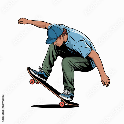 Skateboarder Performing Trick in Mid-Air Vector