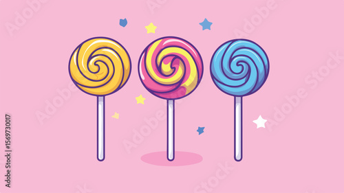 Delicious Lollipop Mill Sweet Candy Cartoon - Simple Flat Vector Illustration
