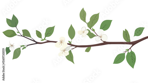 Elegant Leaves Branch with Flower - Simple Flat Design