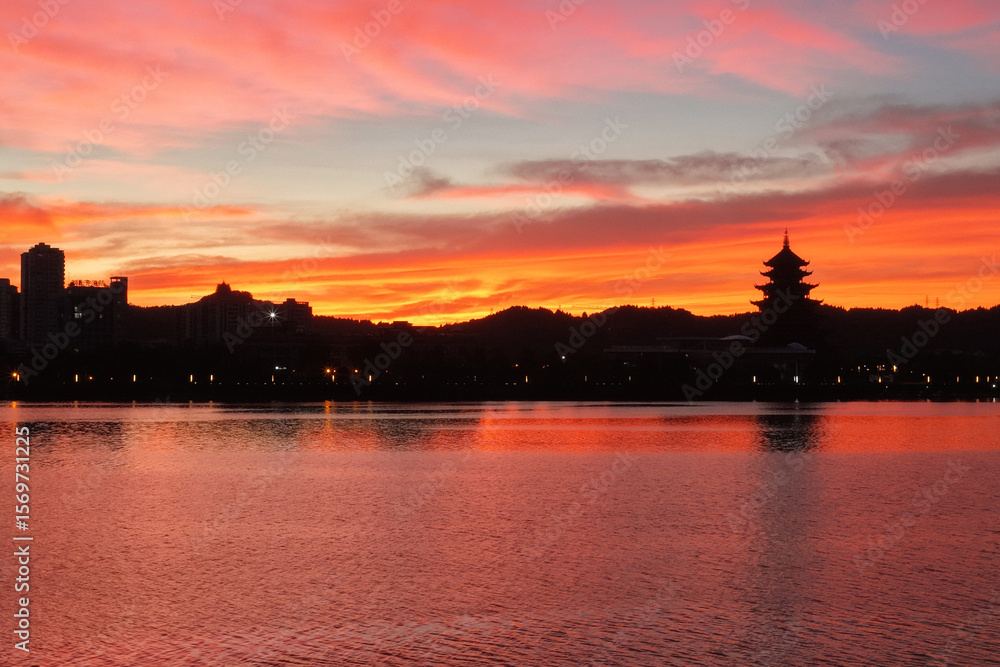 Fototapeta premium sunset over the river