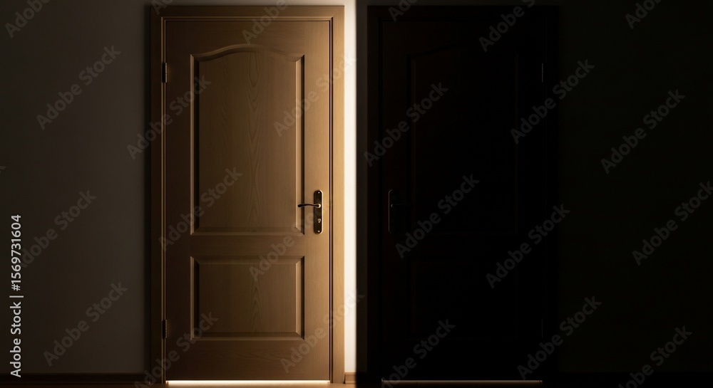 Fototapeta premium Light and Dark Doors: Contrasting Realities, Hope and Mystery