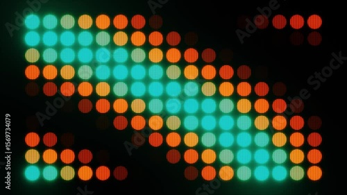Led light circles with changing retro colors on black background creating a seamless loop.