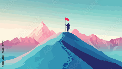Achieving Success - Mountain Climber Concept for Goal Setting in Business