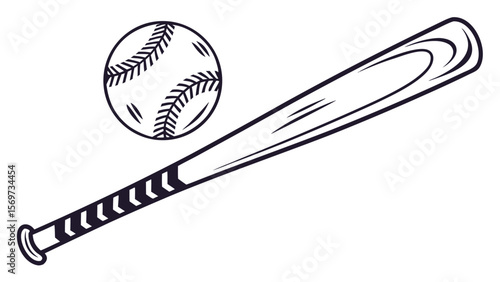 Baseball bat and ball vector illustration for sports equipment and game design elements and outline icon concept