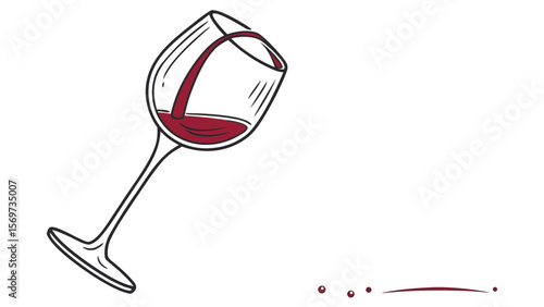 Spilled red wine in glass vector illustration for wine tasting event and beverage design element concept