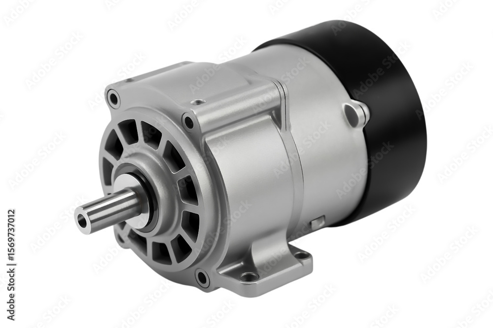 Silver electric motor with black cap isolated on transparent background Silver electric motor with black cap isolated on transparent background