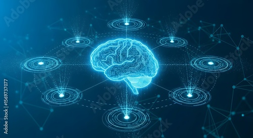 Wallpaper Mural A glowing brain at the hub of a digital network. Concept for artificial intelligence, global communication, machine learning, and centralized data processing. Torontodigital.ca